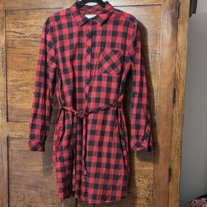 Red And Black Plaid Button-Up Tunic Dress Large